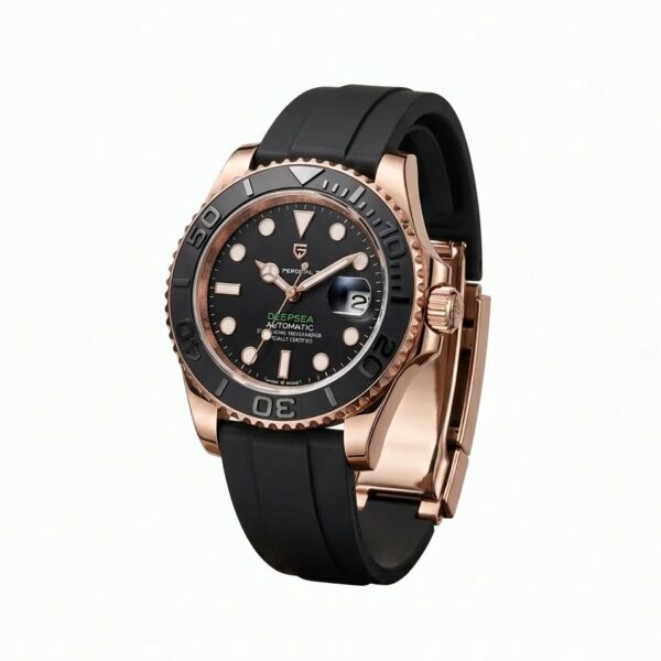 Pagani Design PD-1651 Men's Automatic Watch – Black Rubber Strap Rose Gold Diver Wristwatch