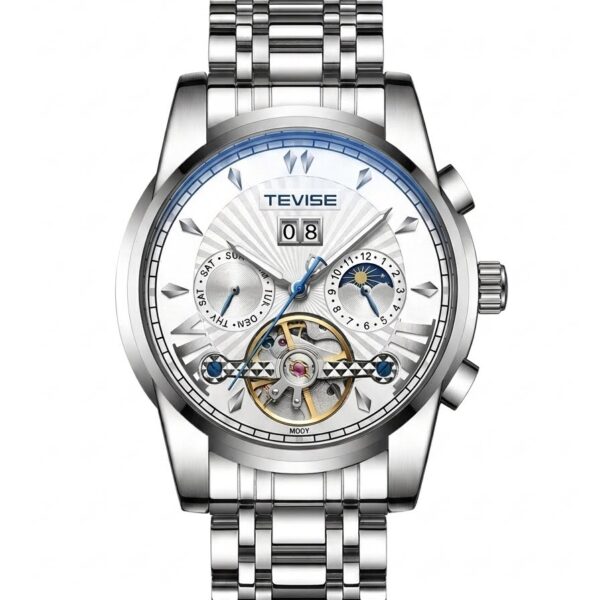 TEVISE 9005 Men’s Tourbillon Automatic Mechanical Watch - Silver & White