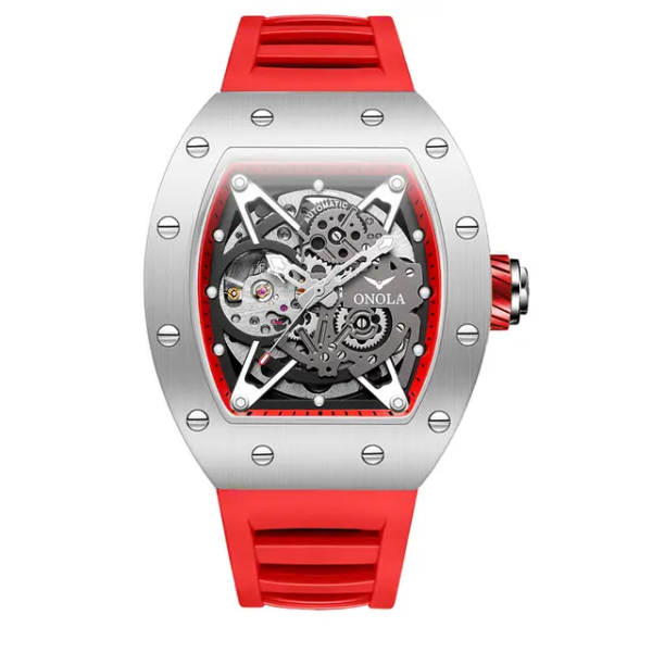 Onola Men's Chronograph Quartz Watch - Large Tonneau Case, Luminous Hands, Sports Silicone Strap